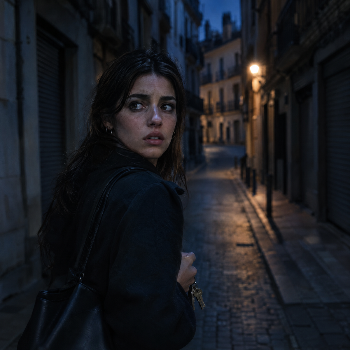Chica volviendo sola a casa de noche